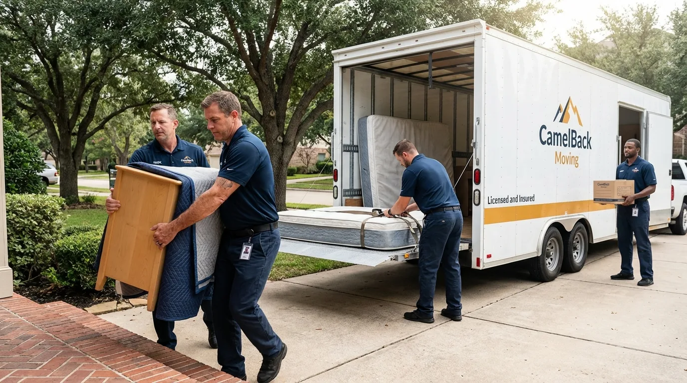 Crew loading residential truck for cross-state move from Roebuck, SC