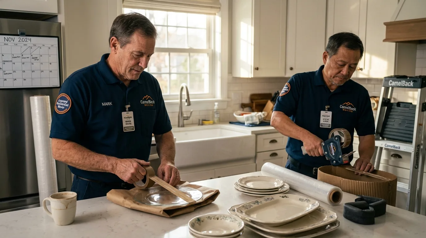 Professional crew packing kitchen dishware in Roebuck, SC